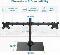 Dual Monitor Stand for 13” to 27” Screens,Free Standing Adjustable Monitor Mount